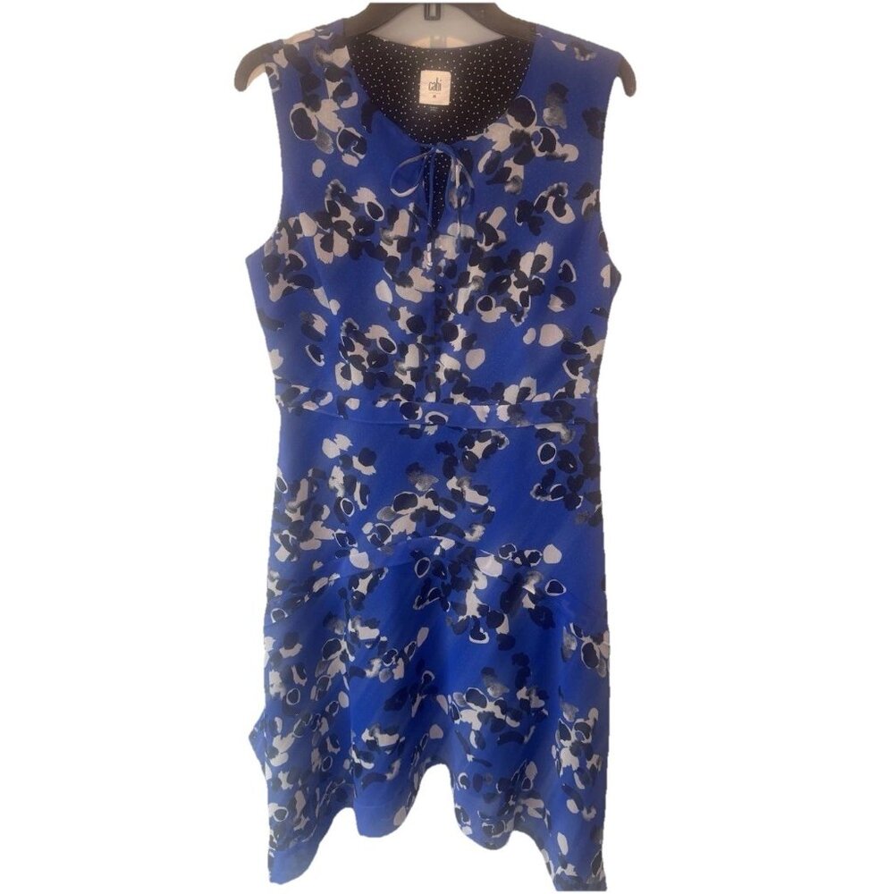 CAbi Untamed Electric Blue Floral Sleeveless Dress Medium Polka Dot Asymmetrical